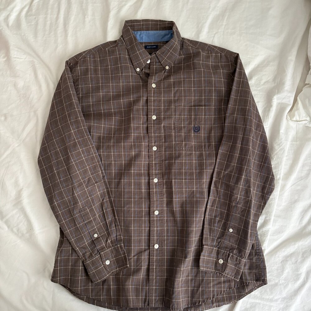Chaps Easy Care Brown Blue White Stripe Long Sleeve Button-down Shirt Preppy L